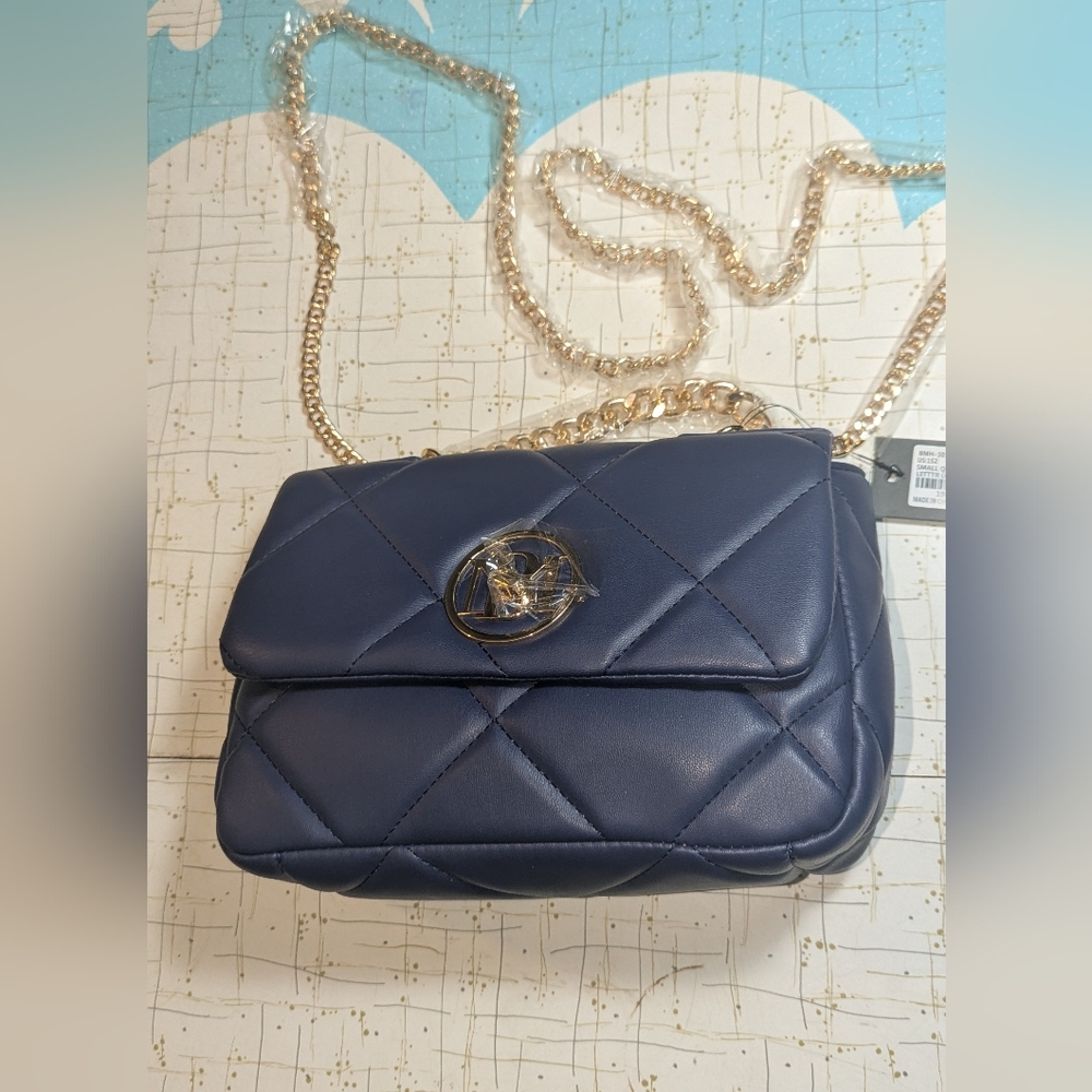 NWT Badgley Mischka Blue Crossbody Bag‎ Diamond Quilting